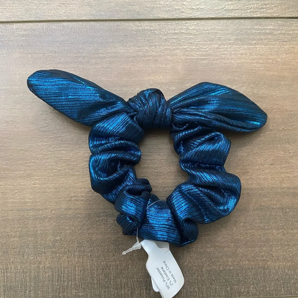 {Free People} Endless Nights Bow Scrunchie Blue Metallic
